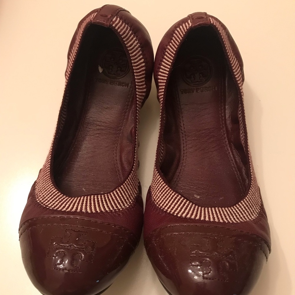 Tory Burch Gabby Bordeaux leather and patent flat